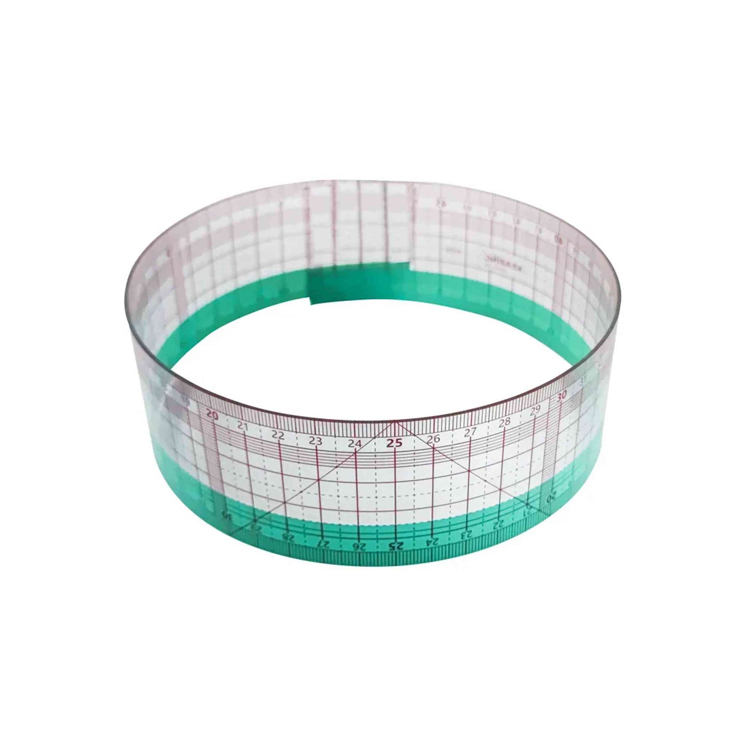 Kearing plastic pattern grading ruler 50cm on white background bent to show flexibilty