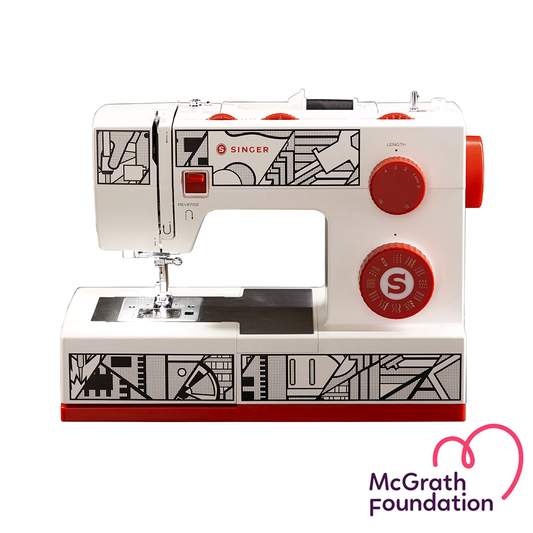 Singer Cosplay sewing machine front view supporting the MGrath Foundation