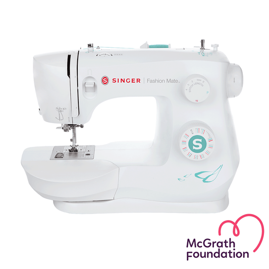 Singer Fashion Mate sewing machine supporting the McGrath Foundation in front view