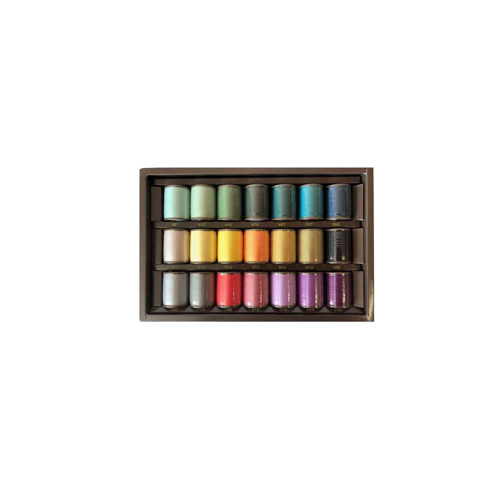 21 pack country colours Embroidery thread set on white background 