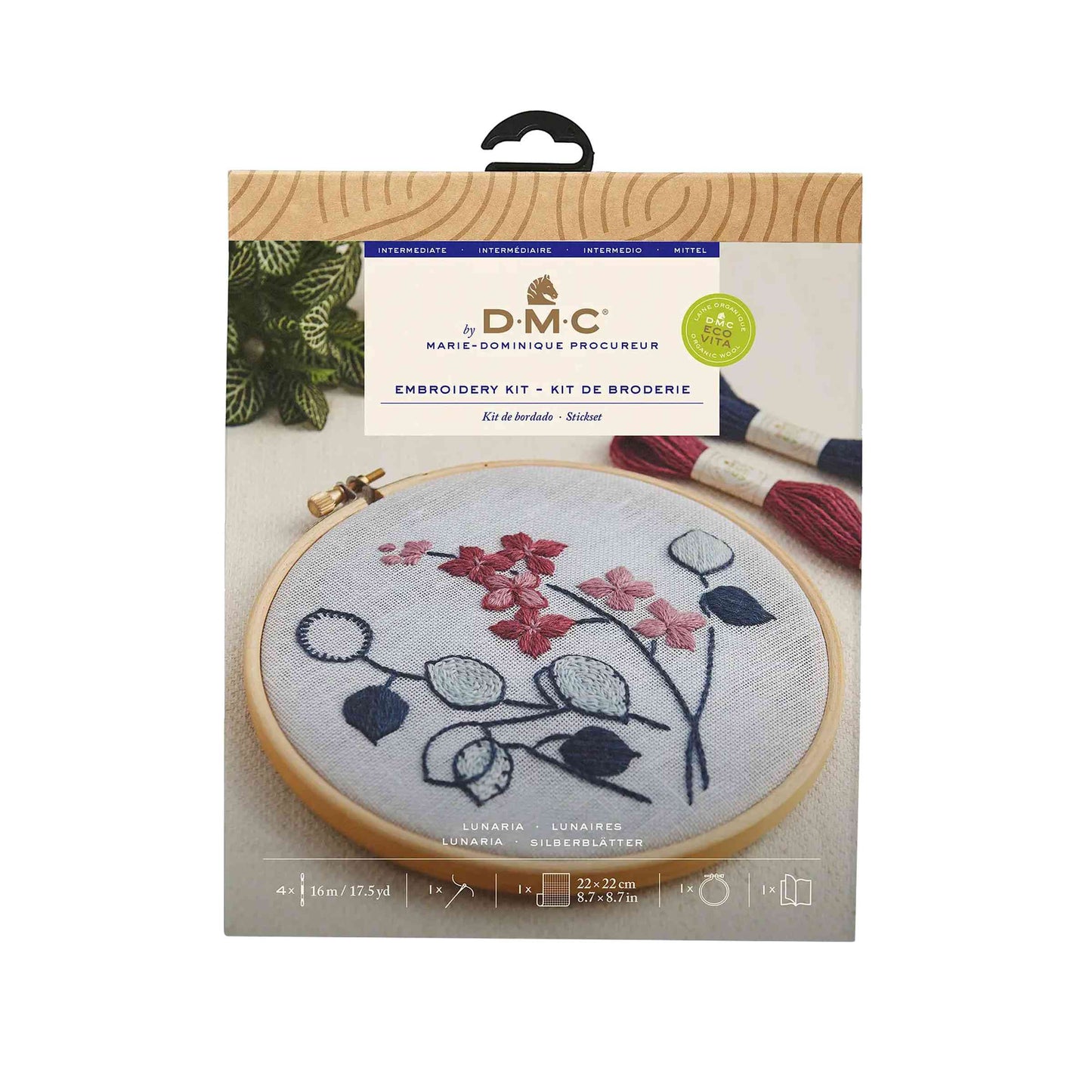 DMC Lunaria by Marie-Dominique Procureur Intermediate Level Embroidery on white background