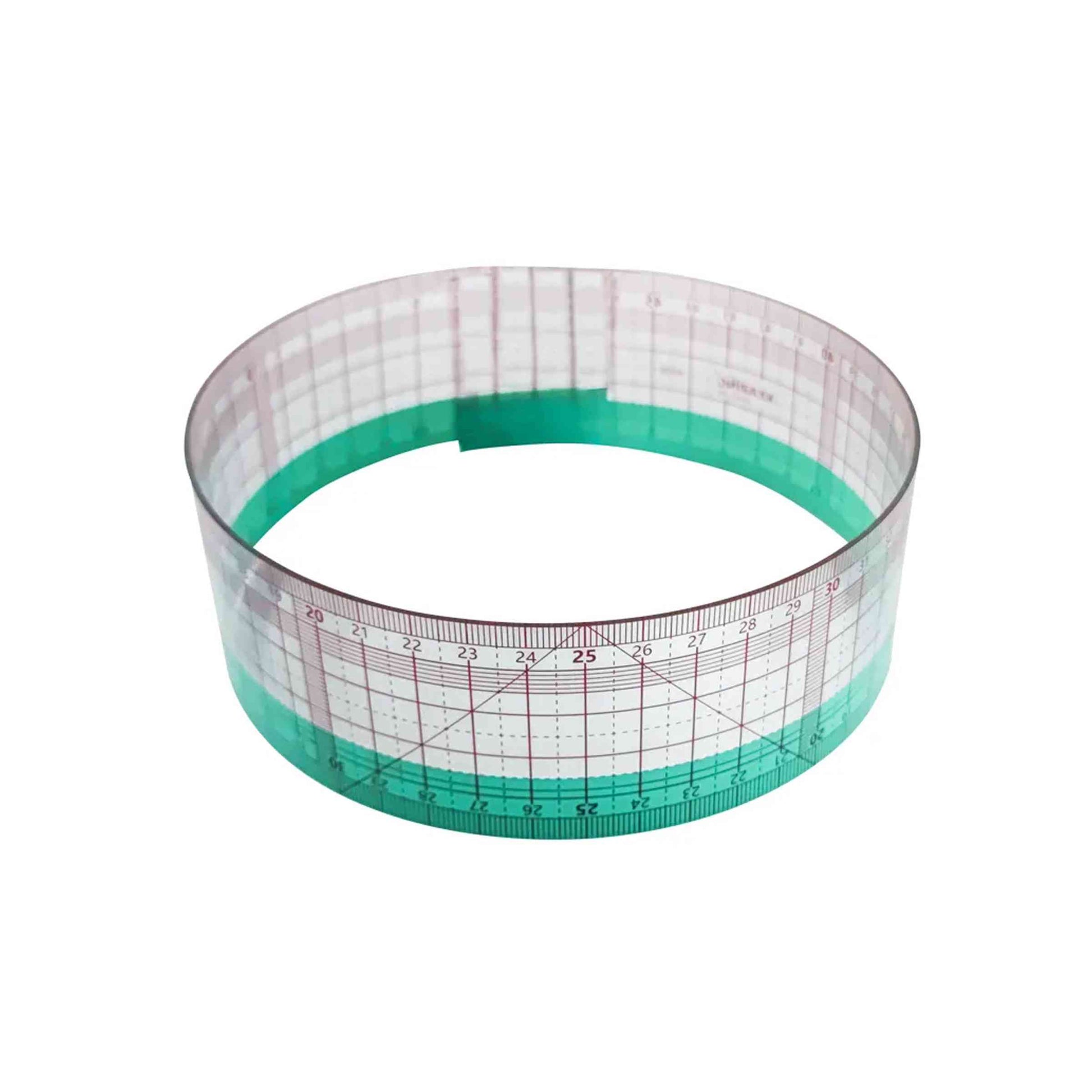 Kearing plastic pattern grading ruler 50cm on white background bent to show flexibilty