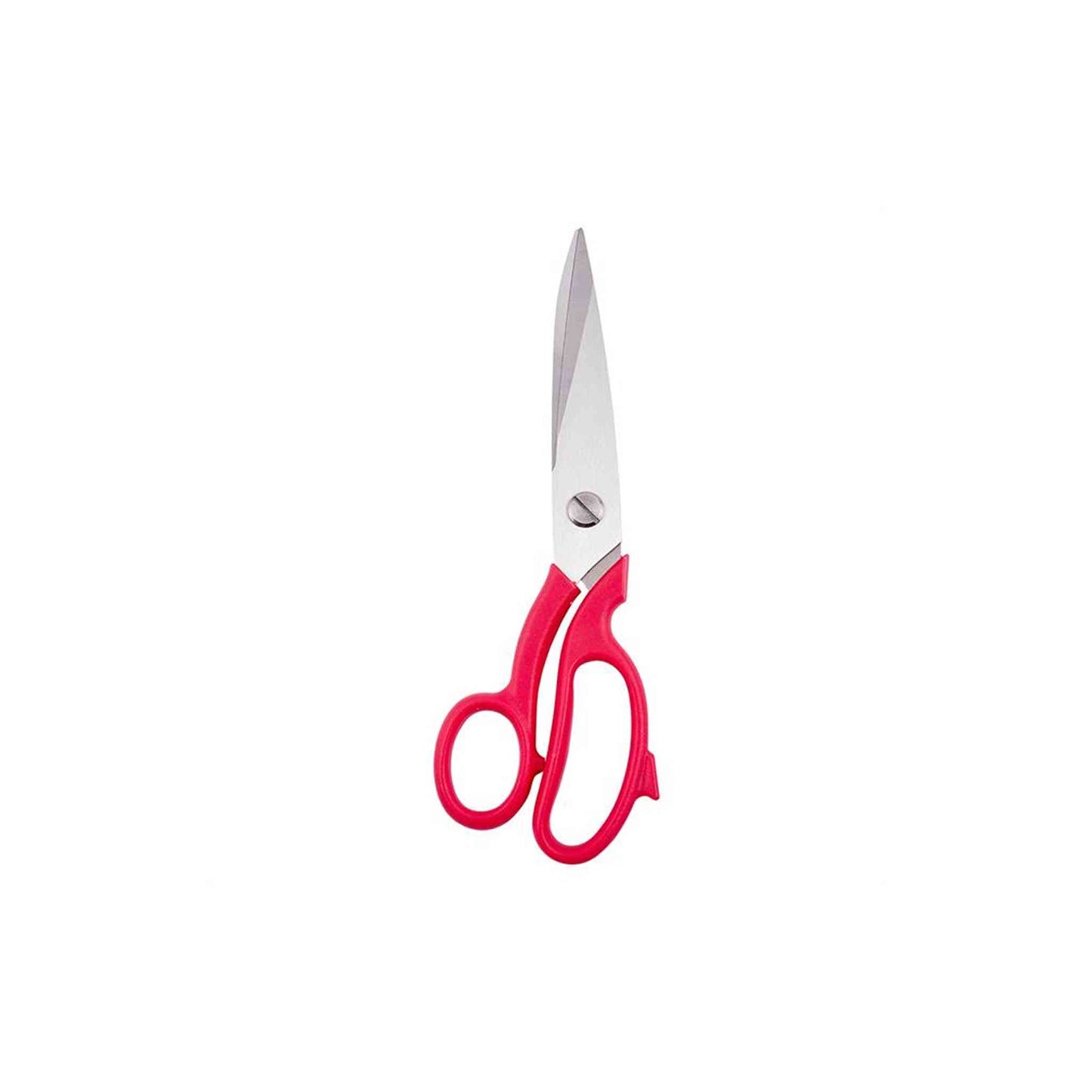 Klasse branded left-handed sewing scissors with a red handle and silver coloured blade, unpackaged
