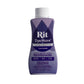 Royal purple coloured Rit DyeMore synthetic fibre dye bottle on a white background.