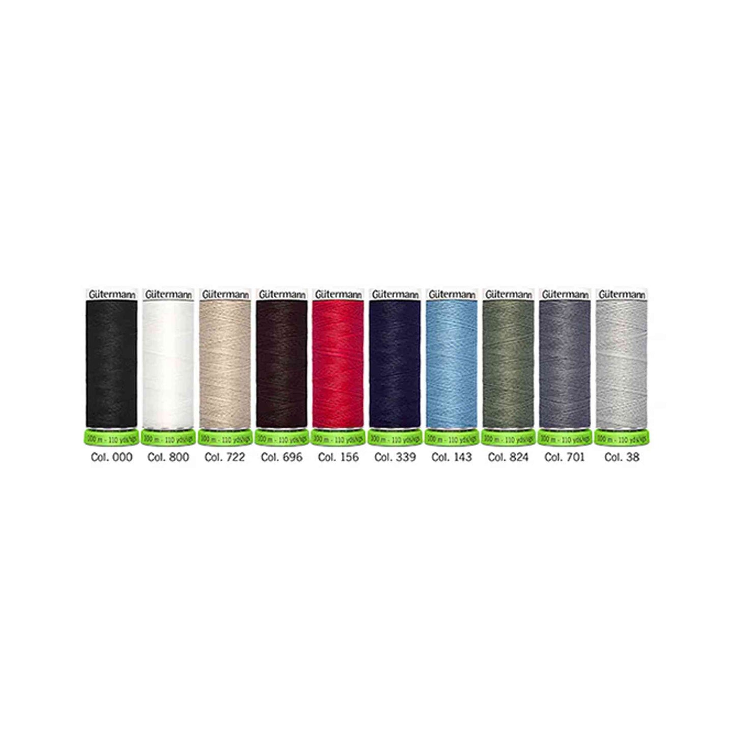 Gutermann Sew All Thread 10 pack recyced thread in mending colours on white background