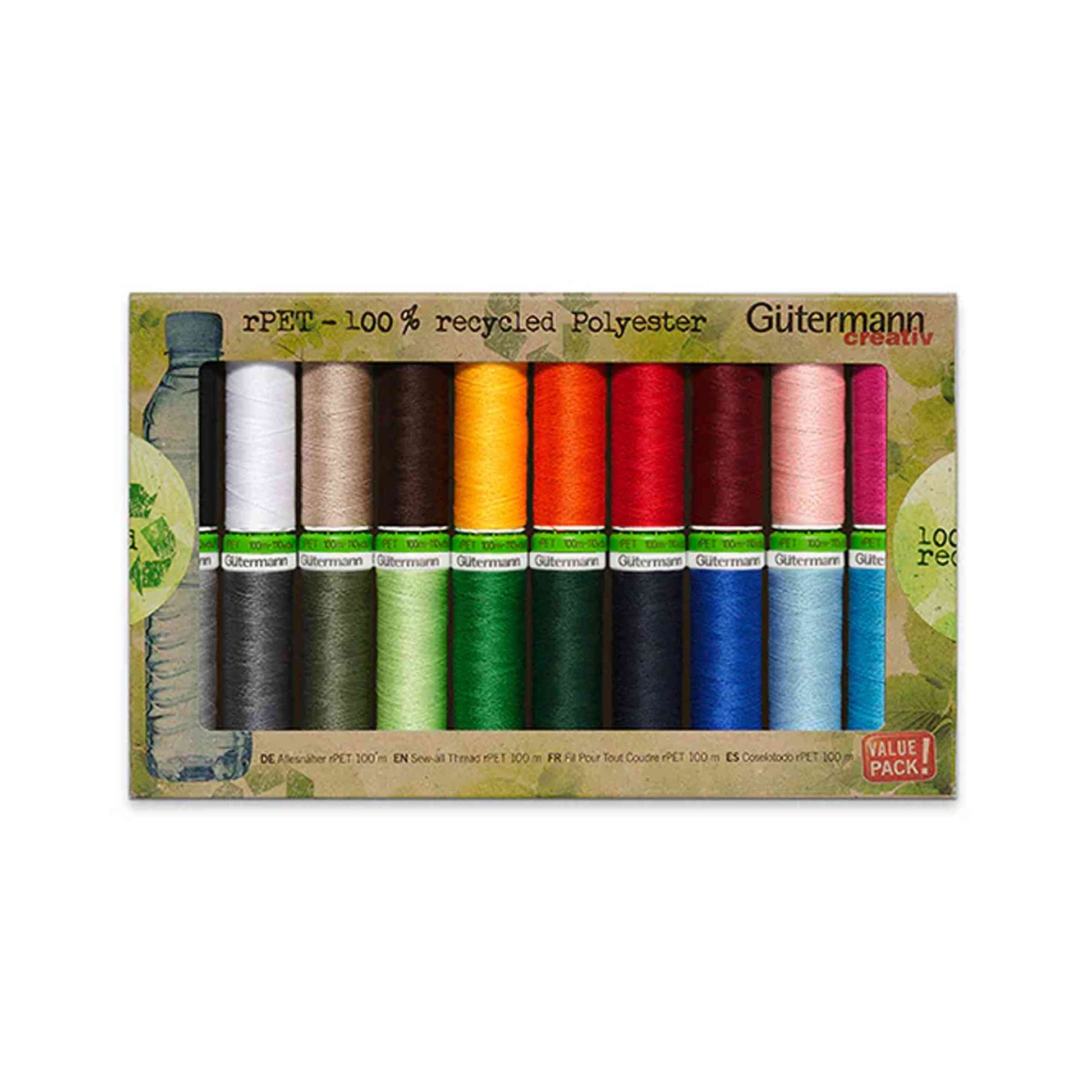 Gutermann Sew All Thread 20 pack recyced thread on white background