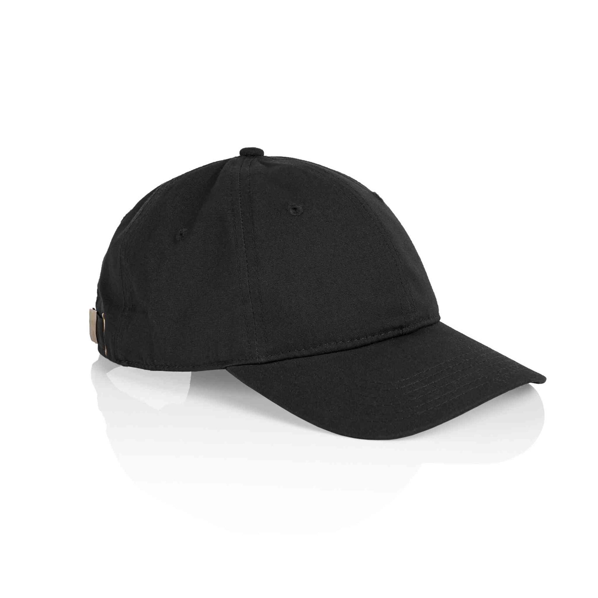 AS Colour 1111 Davie six panel cap in black side profile.