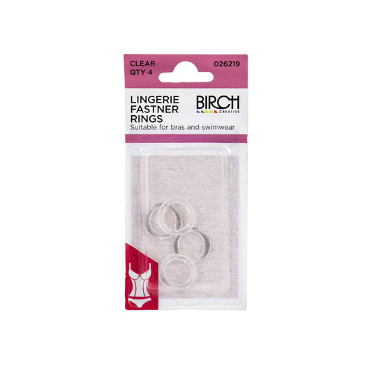 A pack of Birch branded lingerie fastener rings. 4 pack, plastic rings.