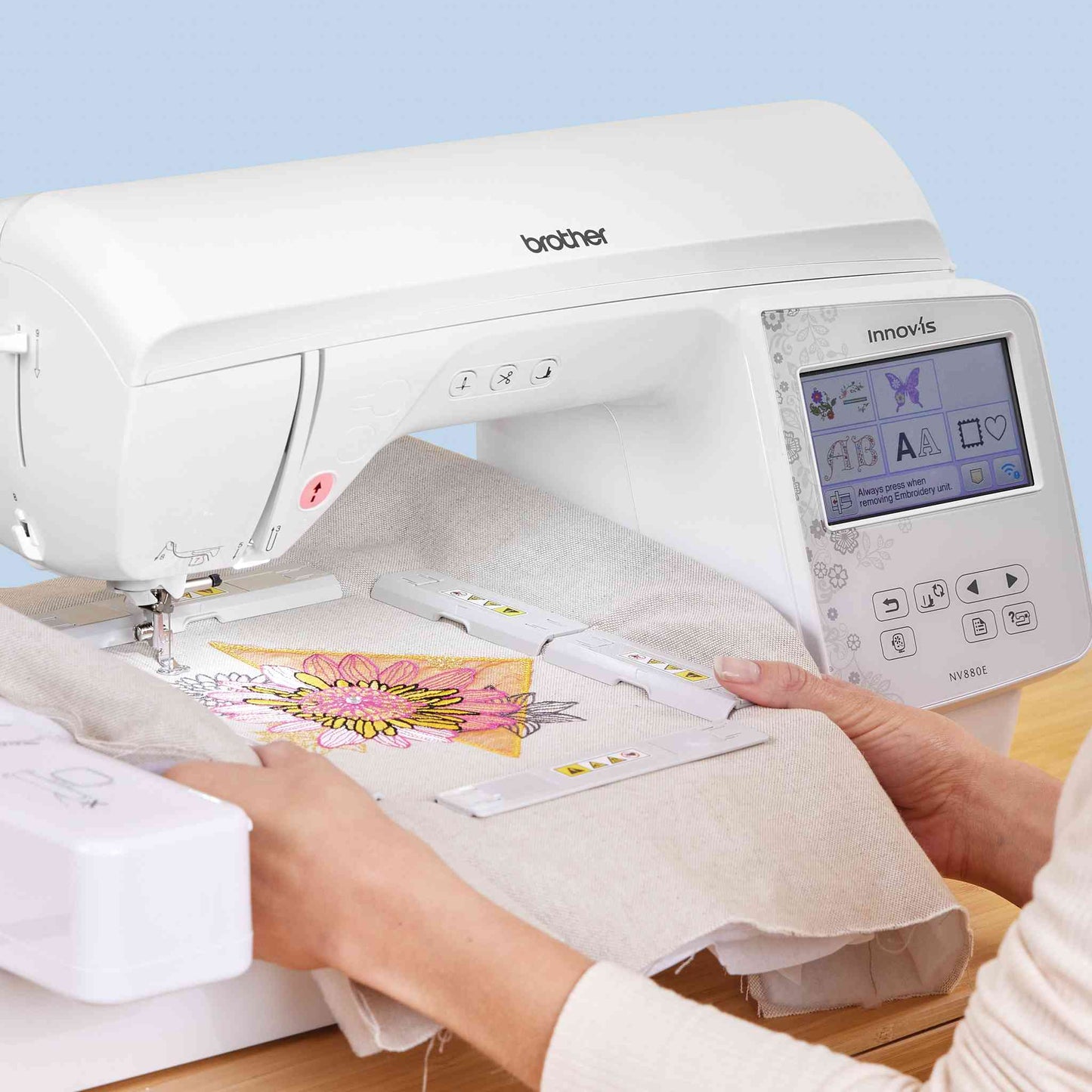 brother nv880e sewing and embroidery machine with magnetic hoop