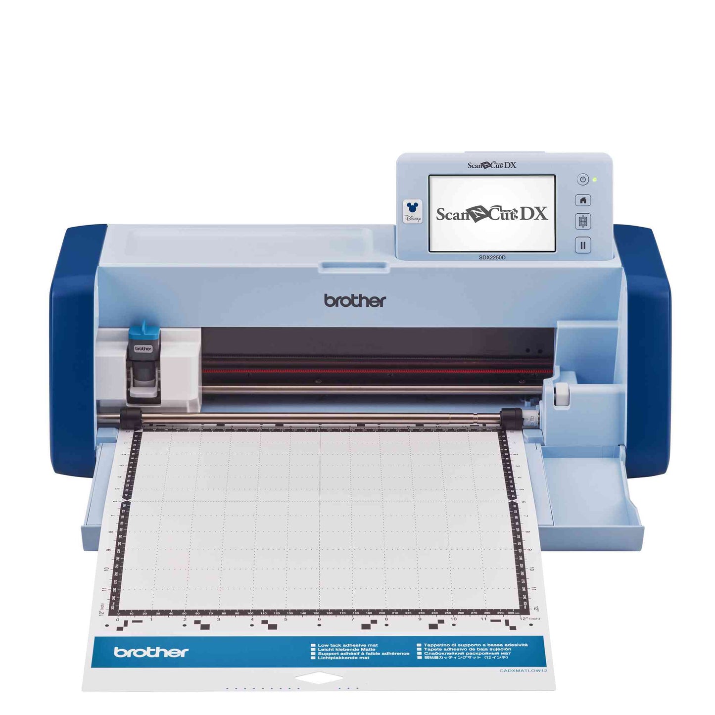 Brother ScanNCut SDX2250D Disney plotter front open with low tack mat loaded