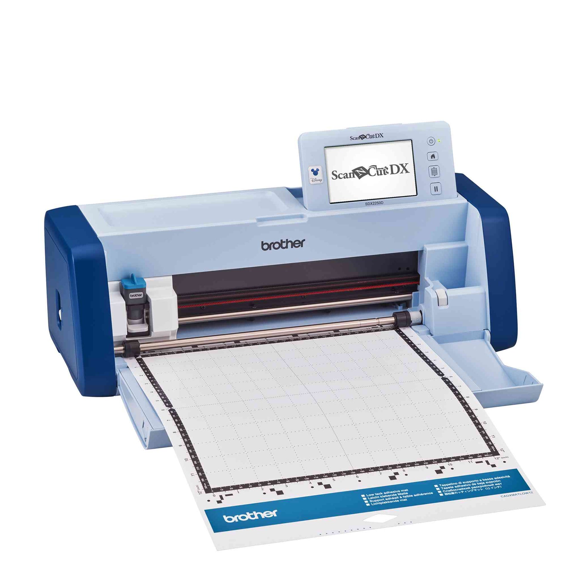 Brother ScanNCut SDX2250D Disney plotter front open with low tack mat loaded