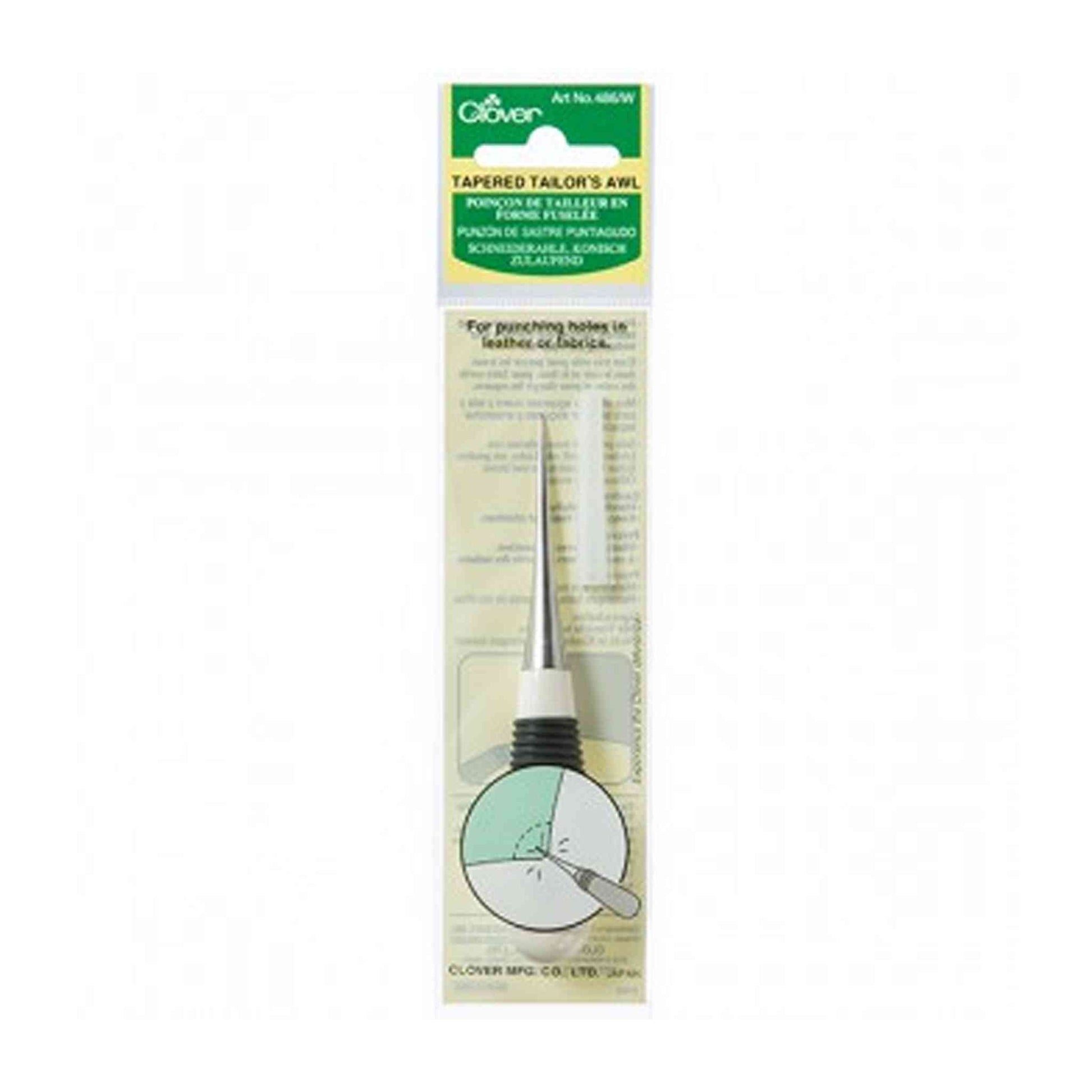Clover tapered tailors' awl for sewing, packaged.