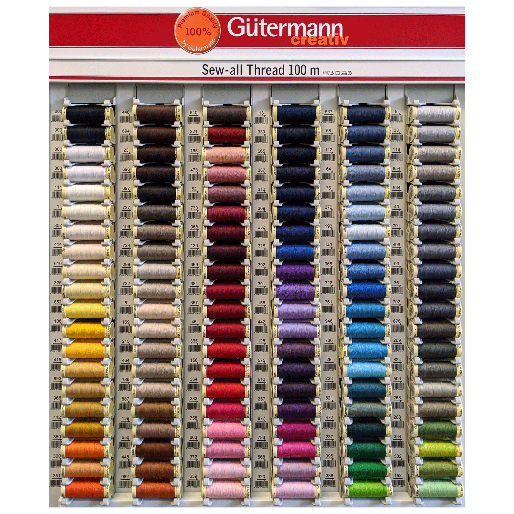 Gutermann Sew-All Thread Polyester 100m (Colours 000 to 800) – Bobbin ...