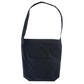 100% cotton black tote bag with 1 strap and bottom gussets. Side messenger bag style.