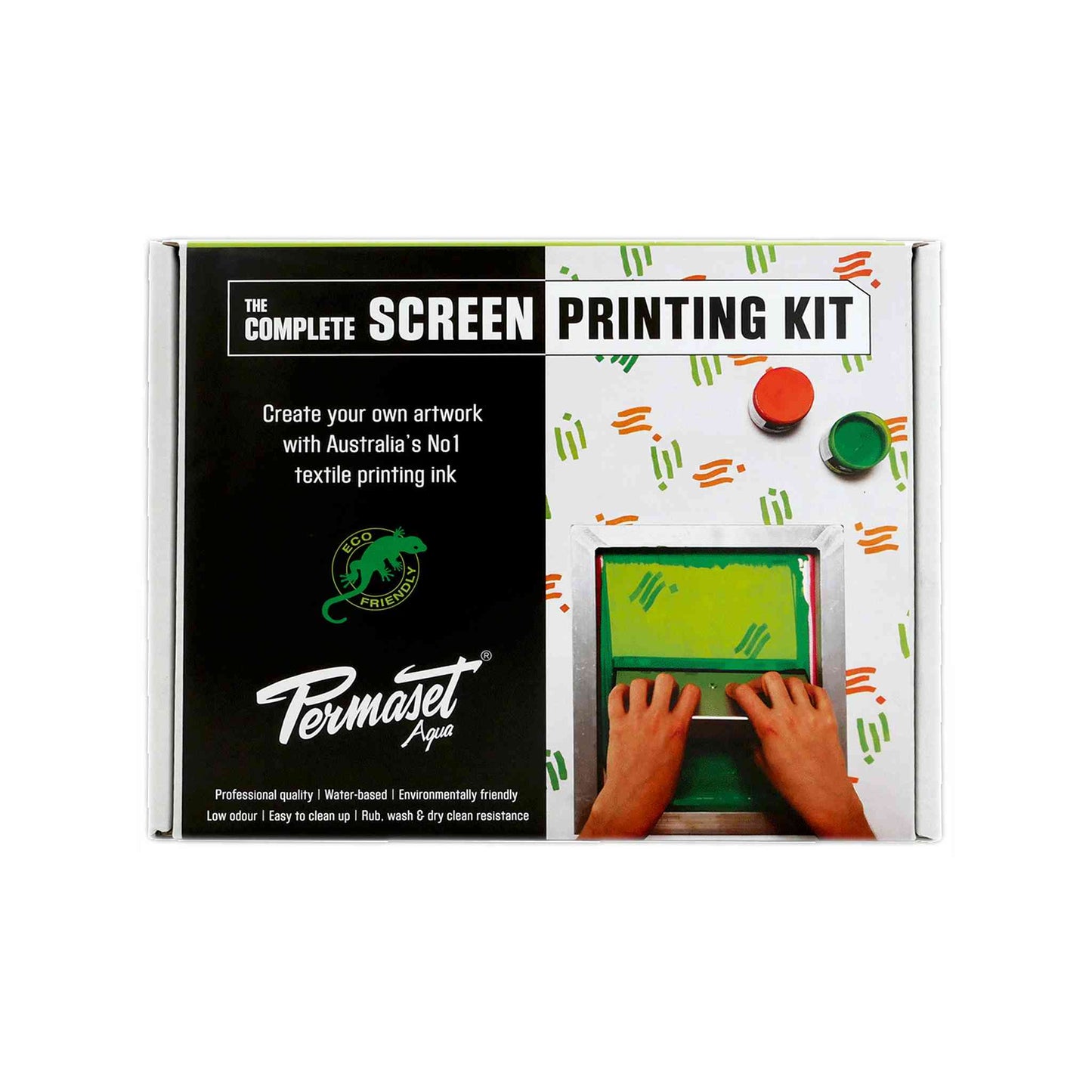 Permaset Aqua complete screen printing kit for fabric printing box.\