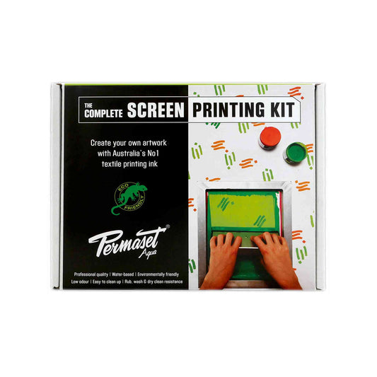 Permaset Aqua complete screen printing kit for fabric printing box.\